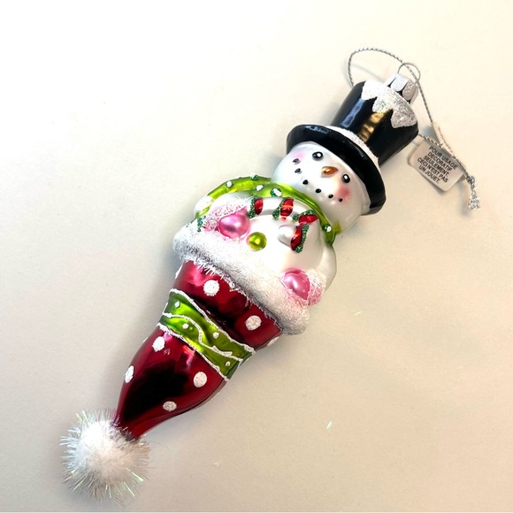 Christmas Ornament Mercury Glass Signed JS Snowman Coming Out Of Hat - Picture 2 of 9